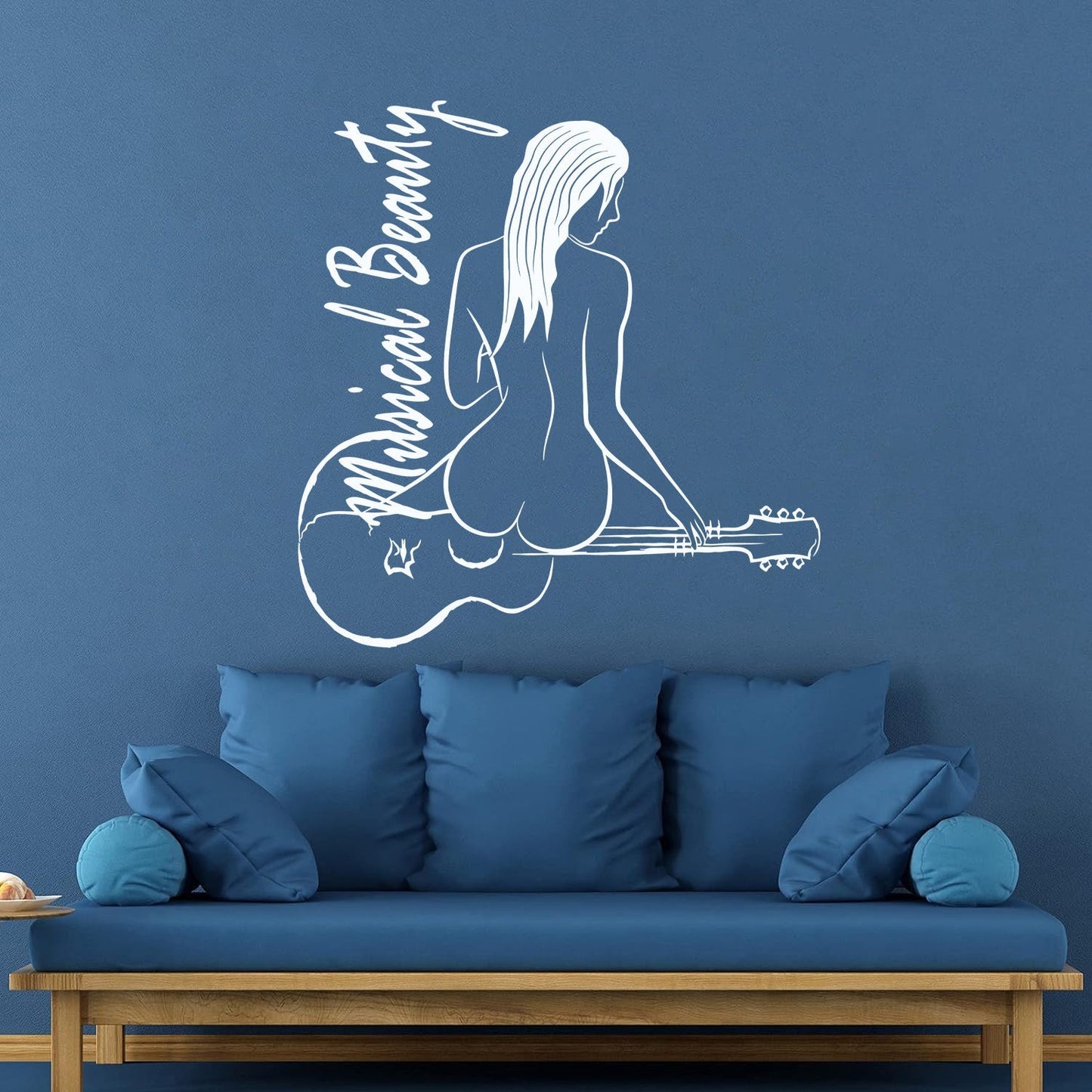 Fine Carving Stickers Musical Beauty Sketch Guitar Girl Wall Beautification