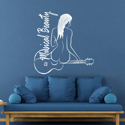 Fine Carving Stickers Musical Beauty Sketch Guitar Girl Wall Beautification