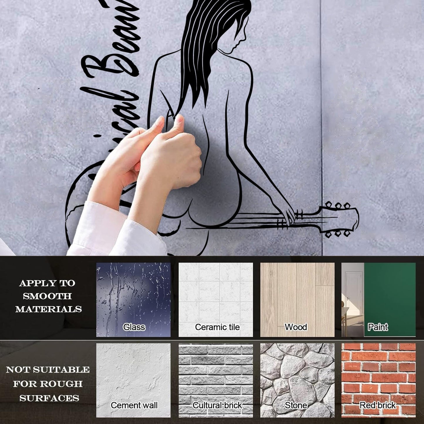 Fine Carving Stickers Musical Beauty Sketch Guitar Girl Wall Beautification