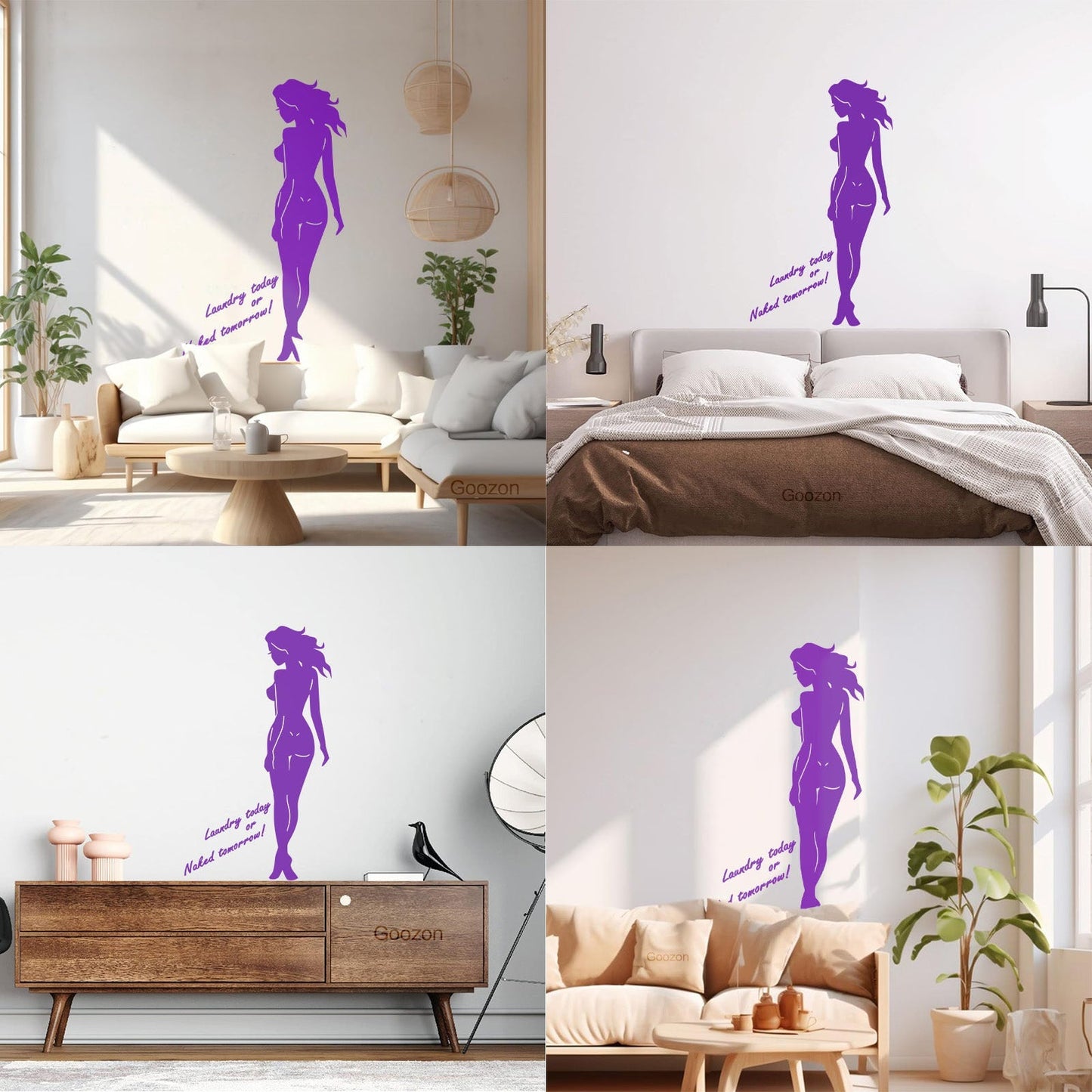Engraving Stickers Naked Appeal Woman Laundry No Clothes Quote Phrase Store Decoration