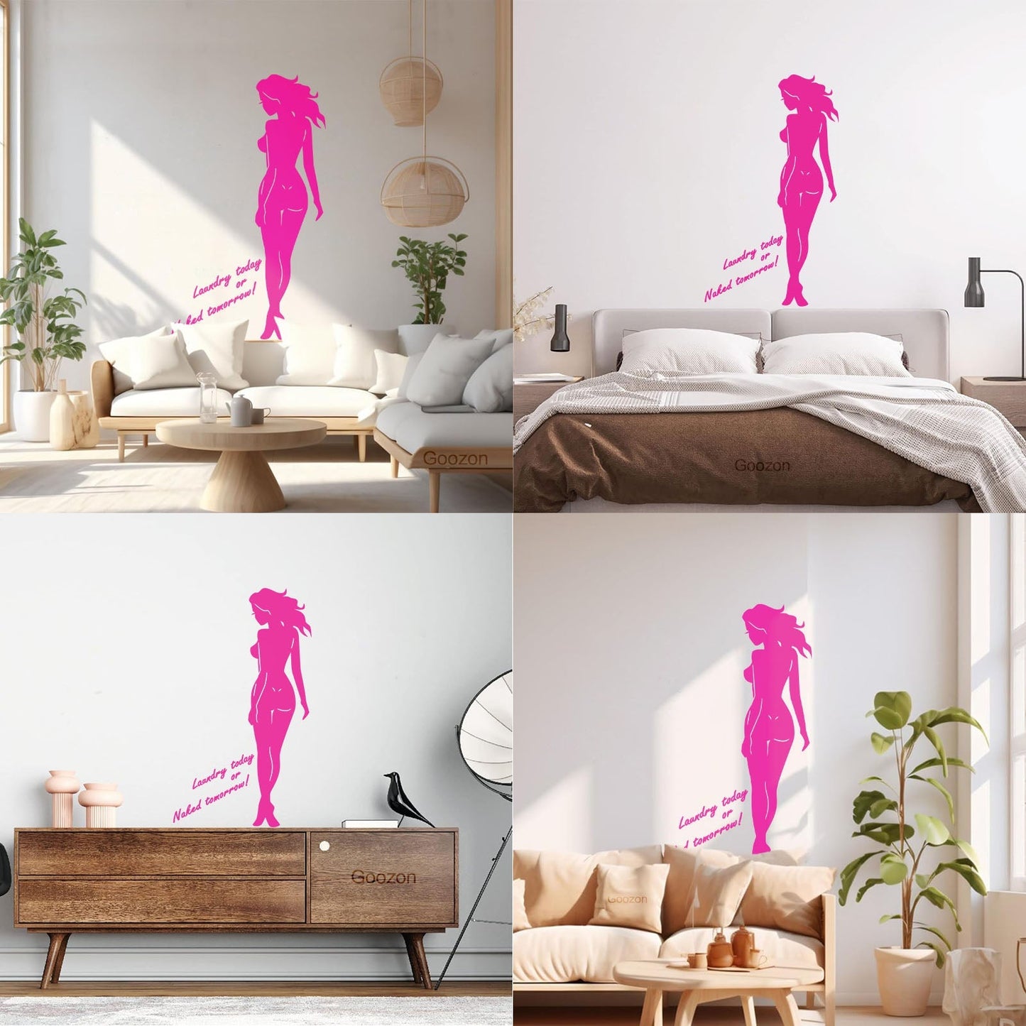 Engraving Stickers Naked Appeal Woman Laundry No Clothes Quote Phrase Store Decoration