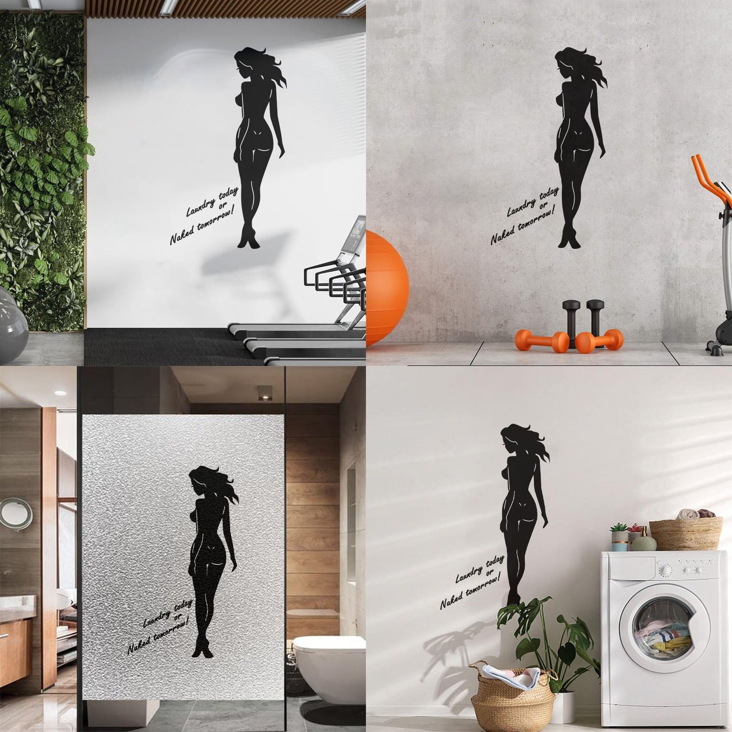 Engraving Stickers Naked Appeal Woman Laundry No Clothes Quote Phrase Store Decoration