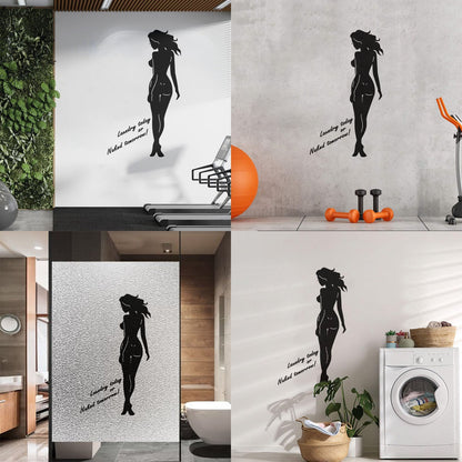 Engraving Stickers Naked Appeal Woman Laundry No Clothes Quote Phrase Store Decoration