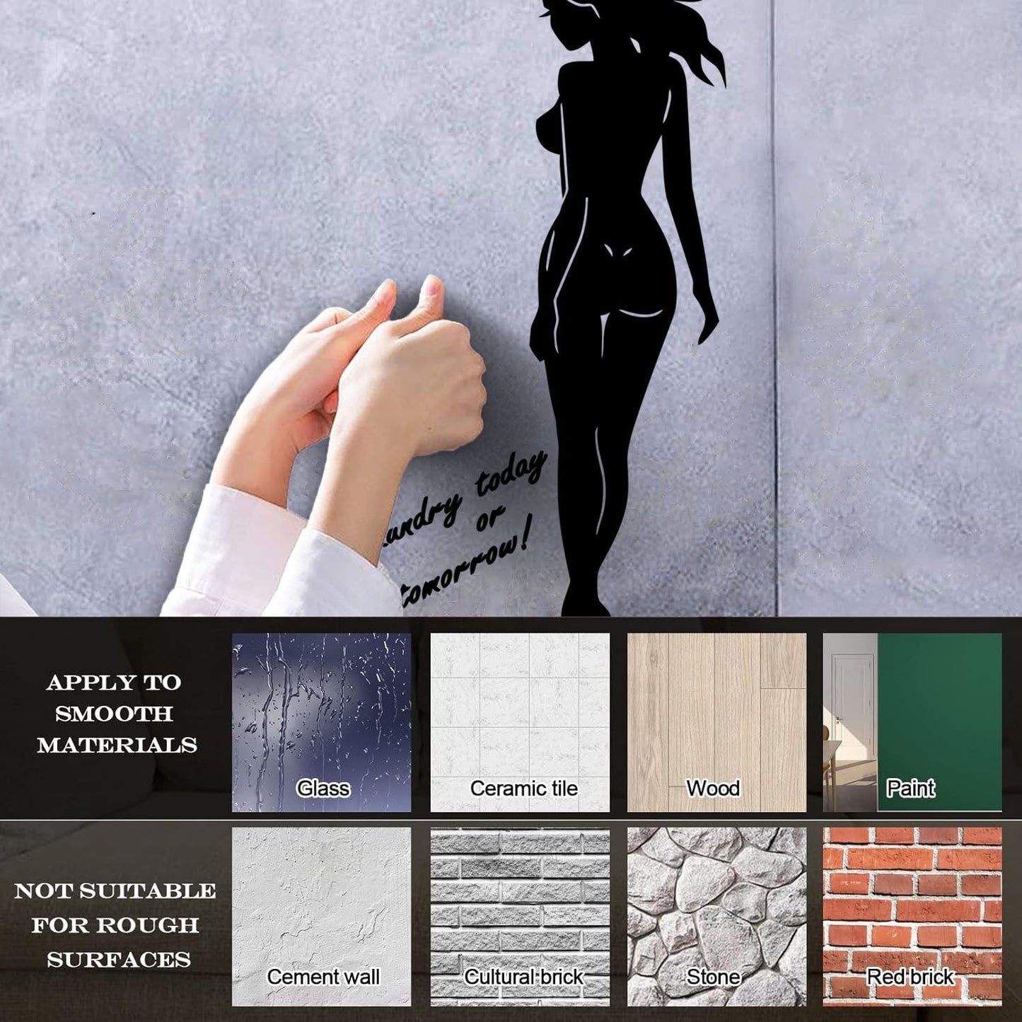 Engraving Stickers Naked Appeal Woman Laundry No Clothes Quote Phrase Store Decoration