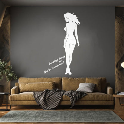 Engraving Stickers Naked Appeal Woman Laundry No Clothes Quote Phrase Store Decoration