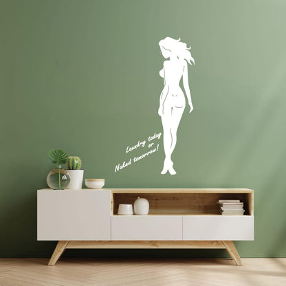 Engraving Stickers Naked Appeal Woman Laundry No Clothes Quote Phrase Store Decoration
