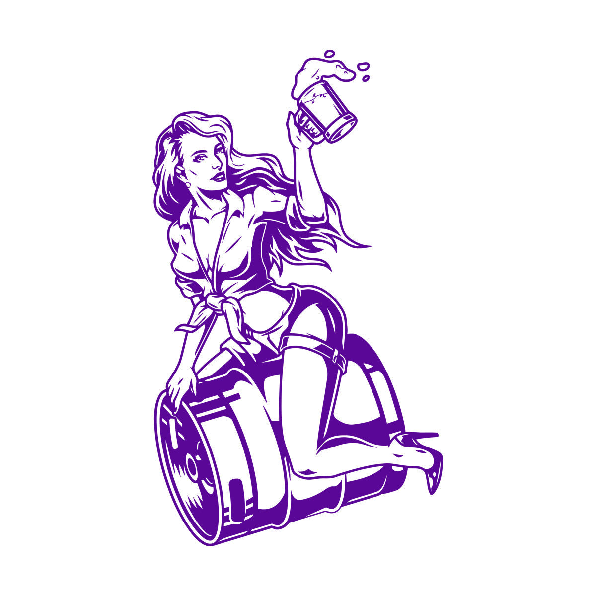 Wall Decals Pin Up Appeal Girl Sitting Beer Barrel Pub Bar Equipped With Transfer Film Kit