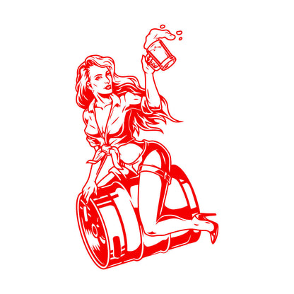 Wall Decals Pin Up Appeal Girl Sitting Beer Barrel Pub Bar Equipped With Transfer Film Kit