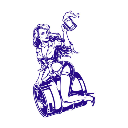 Wall Decals Pin Up Appeal Girl Sitting Beer Barrel Pub Bar Equipped With Transfer Film Kit