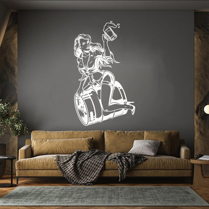 Wall Decals Pin Up Appeal Girl Sitting Beer Barrel Pub Bar Equipped With Transfer Film Kit