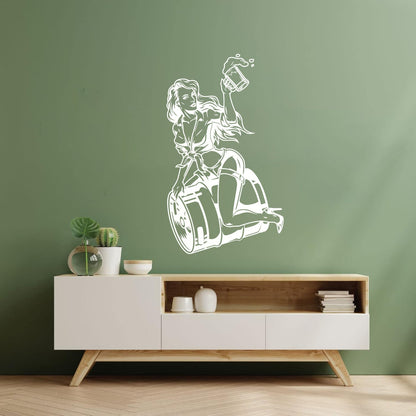 Wall Decals Pin Up Appeal Girl Sitting Beer Barrel Pub Bar Equipped With Transfer Film Kit