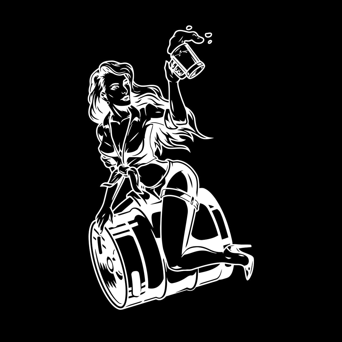 Wall Decals Pin Up Appeal Girl Sitting Beer Barrel Pub Bar Equipped With Transfer Film Kit