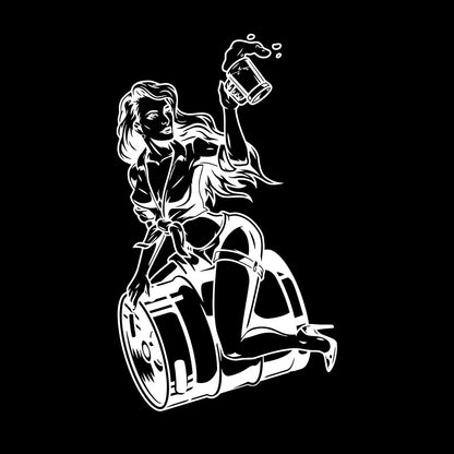 Wall Decals Pin Up Appeal Girl Sitting Beer Barrel Pub Bar Equipped With Transfer Film Kit