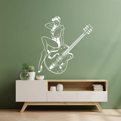 Vinyl Wall Decals Pin Up Style Retro Girl Guitar Musical Instruments Store Easy Installation