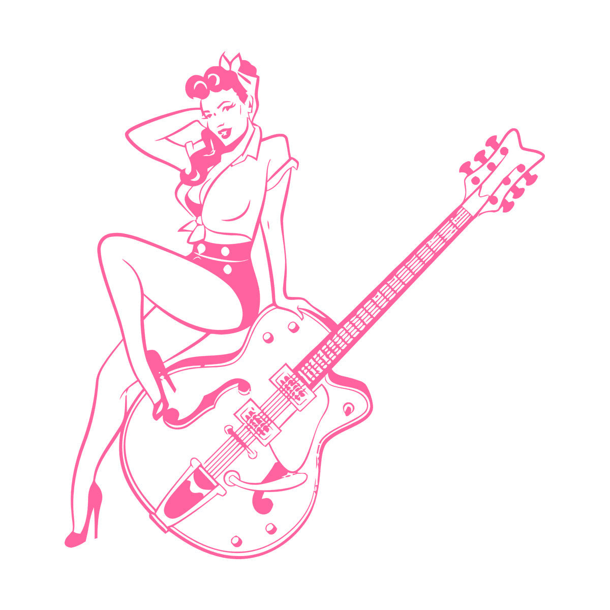 Vinyl Wall Decals Pin Up Style Retro Girl Guitar Musical Instruments Store Easy Installation