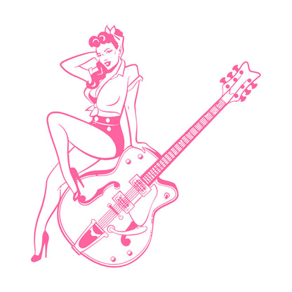 Vinyl Wall Decals Pin Up Style Retro Girl Guitar Musical Instruments Store Easy Installation