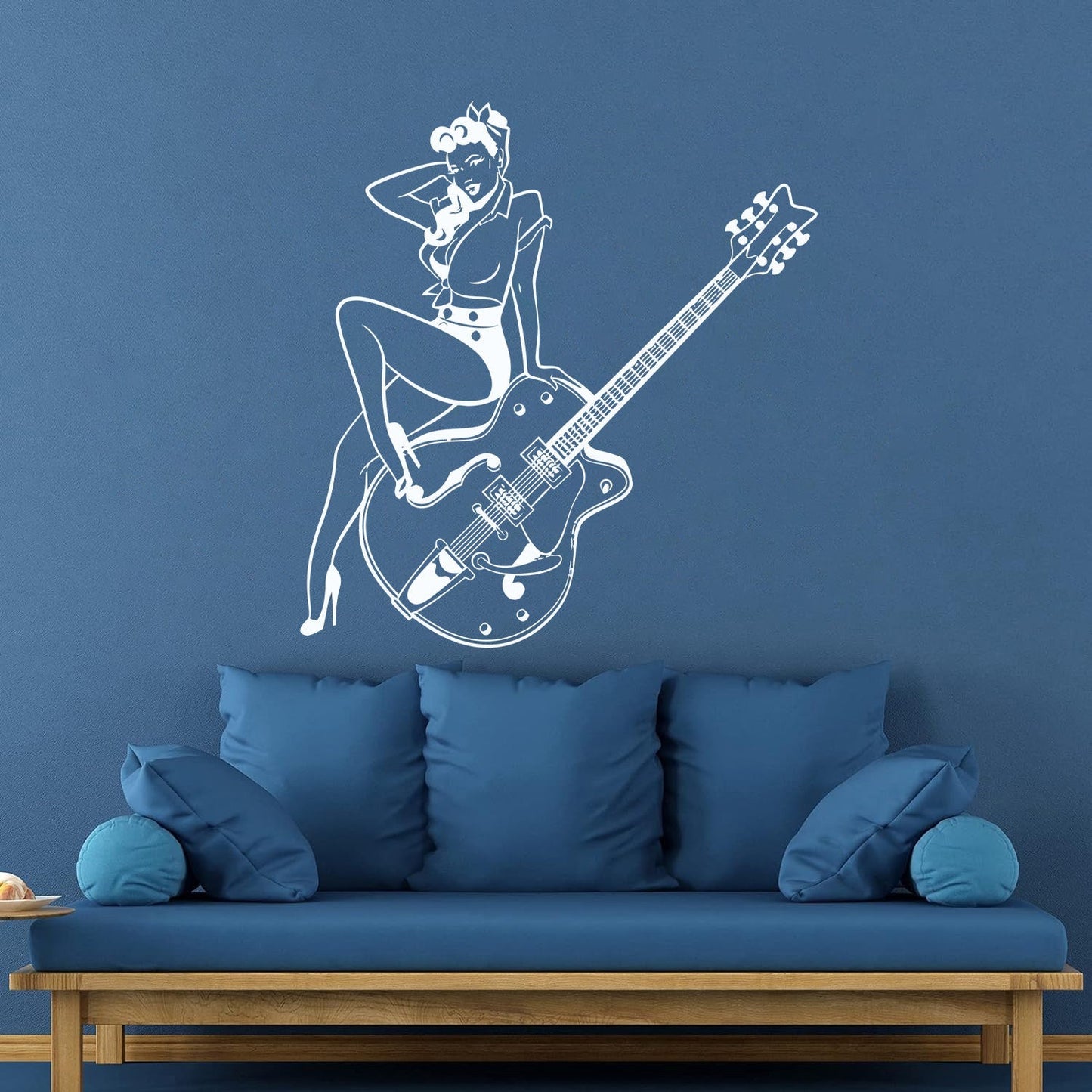 Vinyl Wall Decals Pin Up Style Retro Girl Guitar Musical Instruments Store Easy Installation