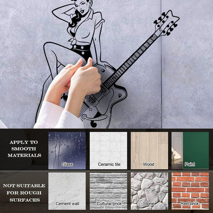 Vinyl Wall Decals Pin Up Style Retro Girl Guitar Musical Instruments Store Easy Installation