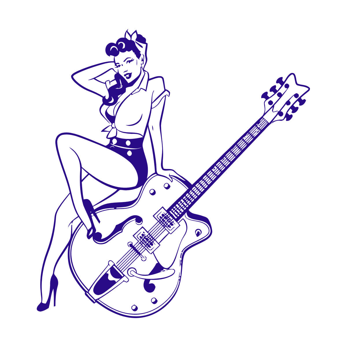 Vinyl Wall Decals Pin Up Style Retro Girl Guitar Musical Instruments Store Easy Installation