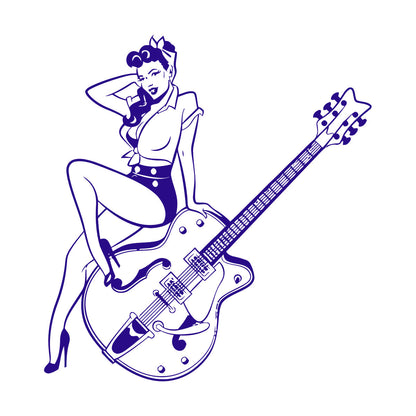 Vinyl Wall Decals Pin Up Style Retro Girl Guitar Musical Instruments Store Easy Installation