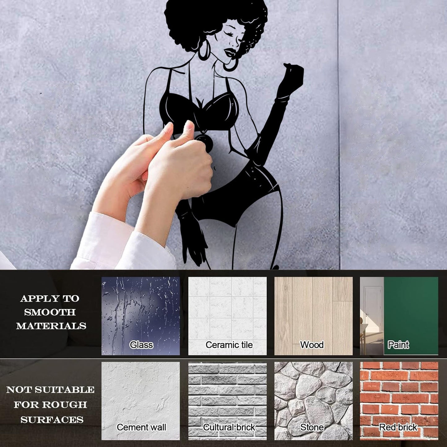 Appeal Lady African Woman Afro Hairstyle Lettering Stickers Store Decoration