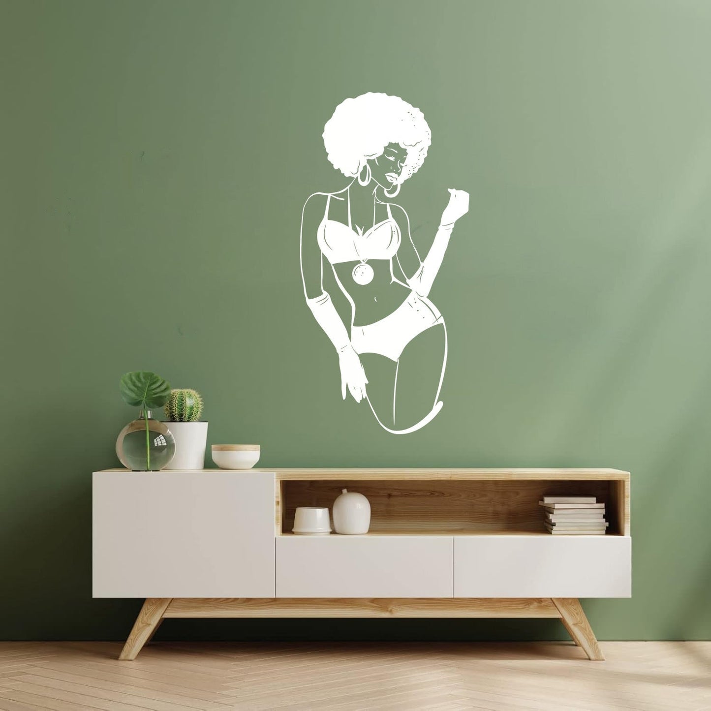 Appeal Lady African Woman Afro Hairstyle Lettering Stickers Store Decoration