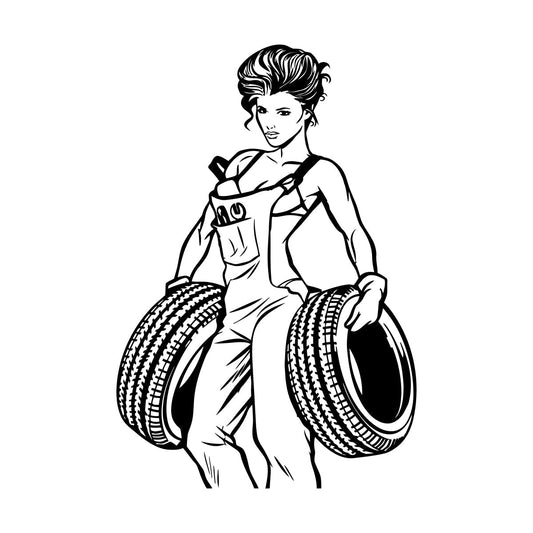 Engraving Decals Appeal Girl Garage Auto Repair Wheels Multi Color Selection