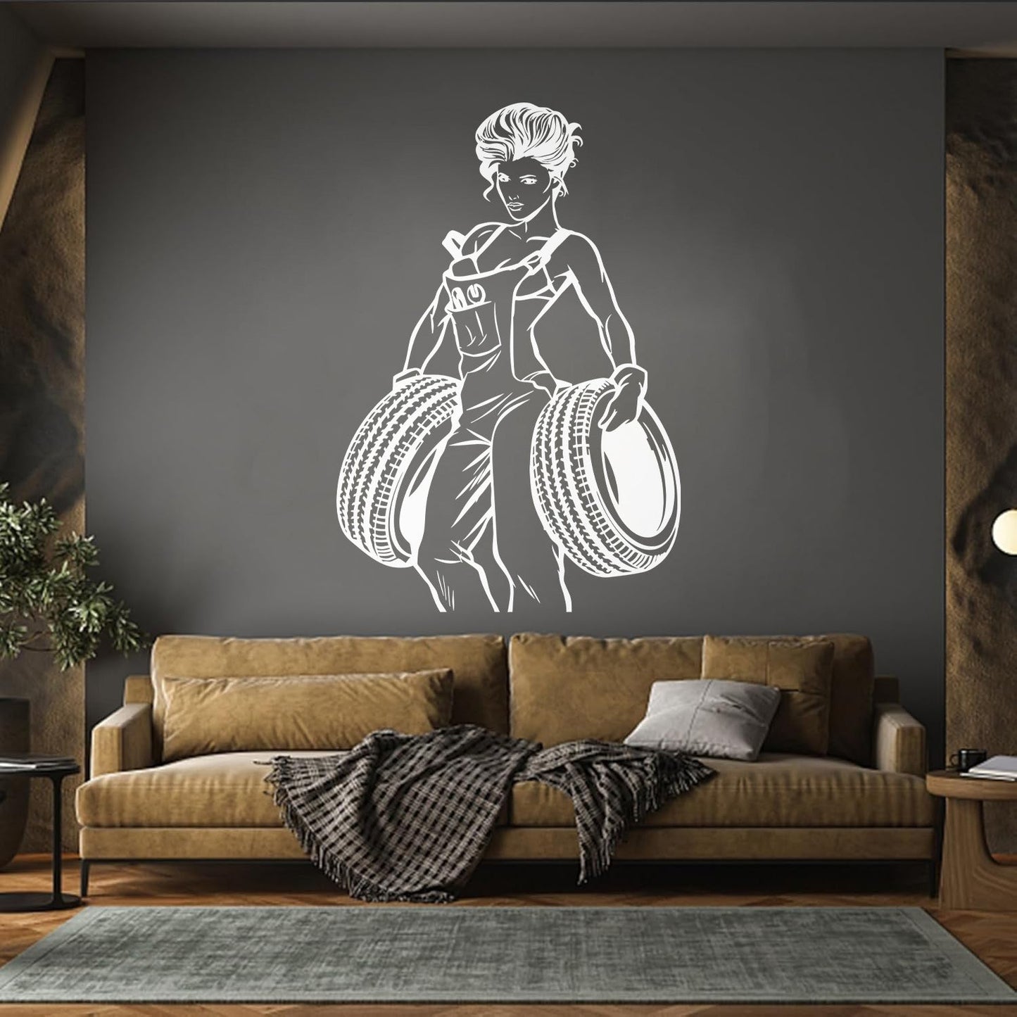 Engraving Decals Appeal Girl Garage Auto Repair Wheels Multi Color Selection