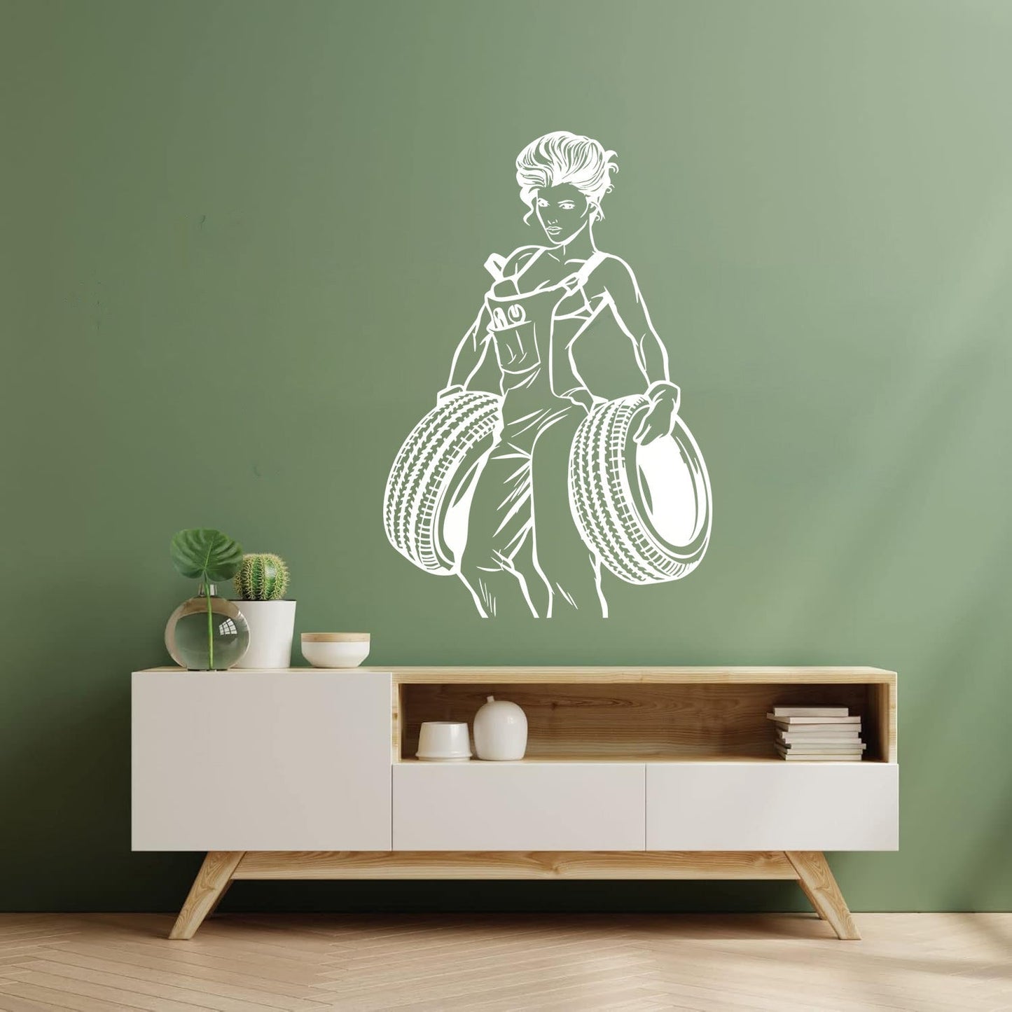 Engraving Decals Appeal Girl Garage Auto Repair Wheels Multi Color Selection