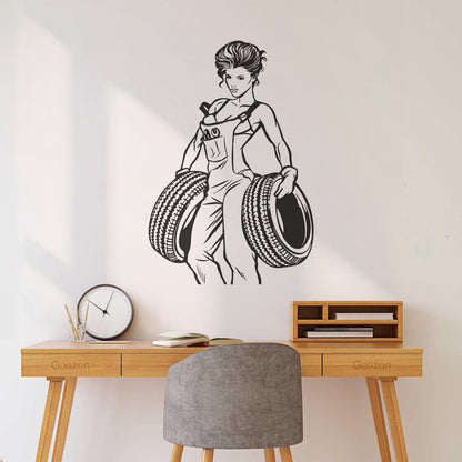 Engraving Decals Appeal Girl Garage Auto Repair Wheels Multi Color Selection