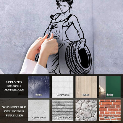 Engraving Decals Appeal Girl Garage Auto Repair Wheels Multi Color Selection