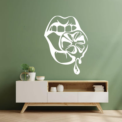 Fine Carving Stickers Appeal Girl Lips Lemon Orange Cool Multiple Size Options