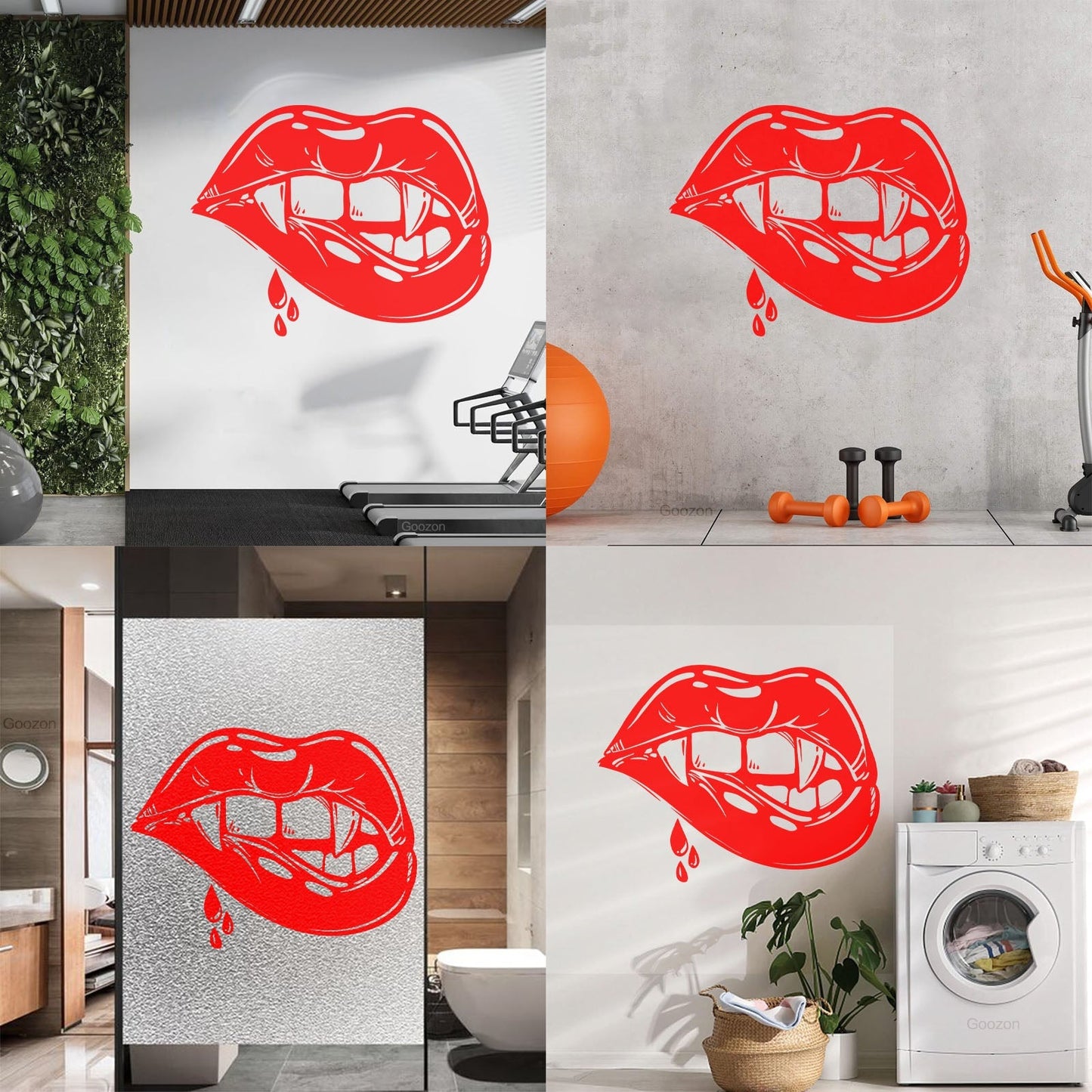 Vinyl Wall Stickers Appeal Lips Vampire Fangs Girl Fantasy Halloween Glass Stickers
