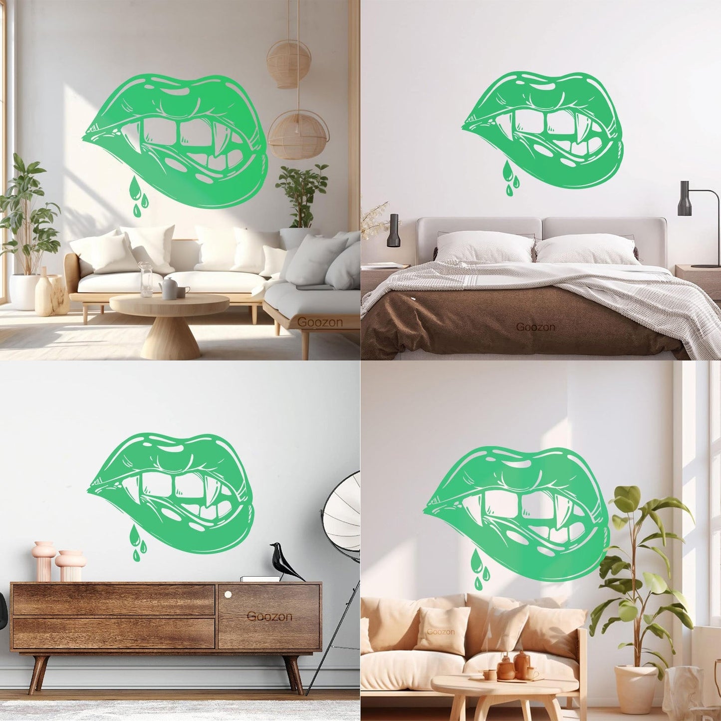 Vinyl Wall Stickers Appeal Lips Vampire Fangs Girl Fantasy Halloween Glass Stickers