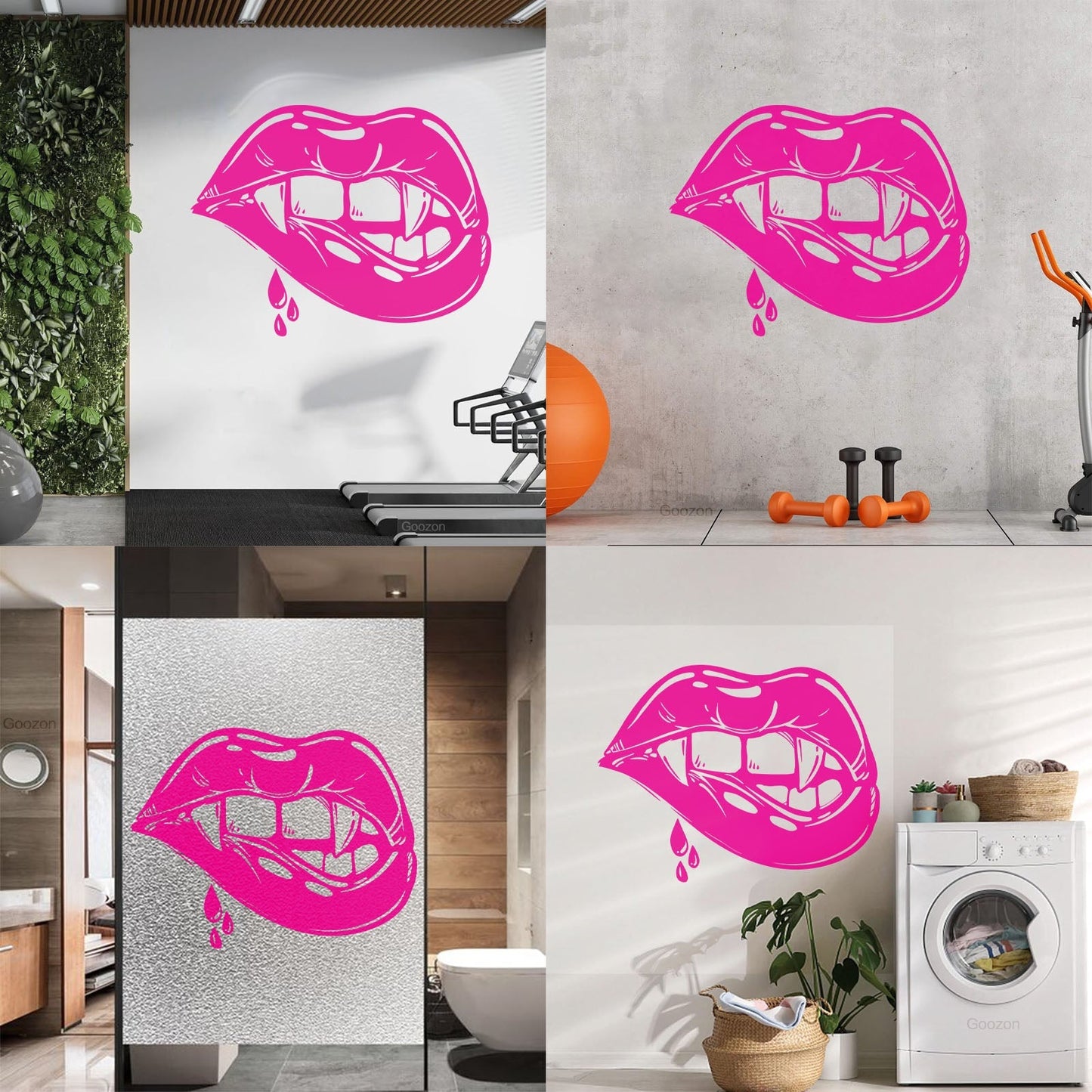 Vinyl Wall Stickers Appeal Lips Vampire Fangs Girl Fantasy Halloween Glass Stickers
