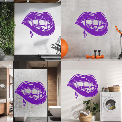 Vinyl Wall Stickers Appeal Lips Vampire Fangs Girl Fantasy Halloween Glass Stickers