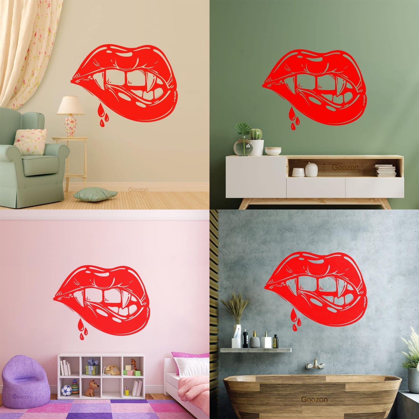 Vinyl Wall Stickers Appeal Lips Vampire Fangs Girl Fantasy Halloween Glass Stickers