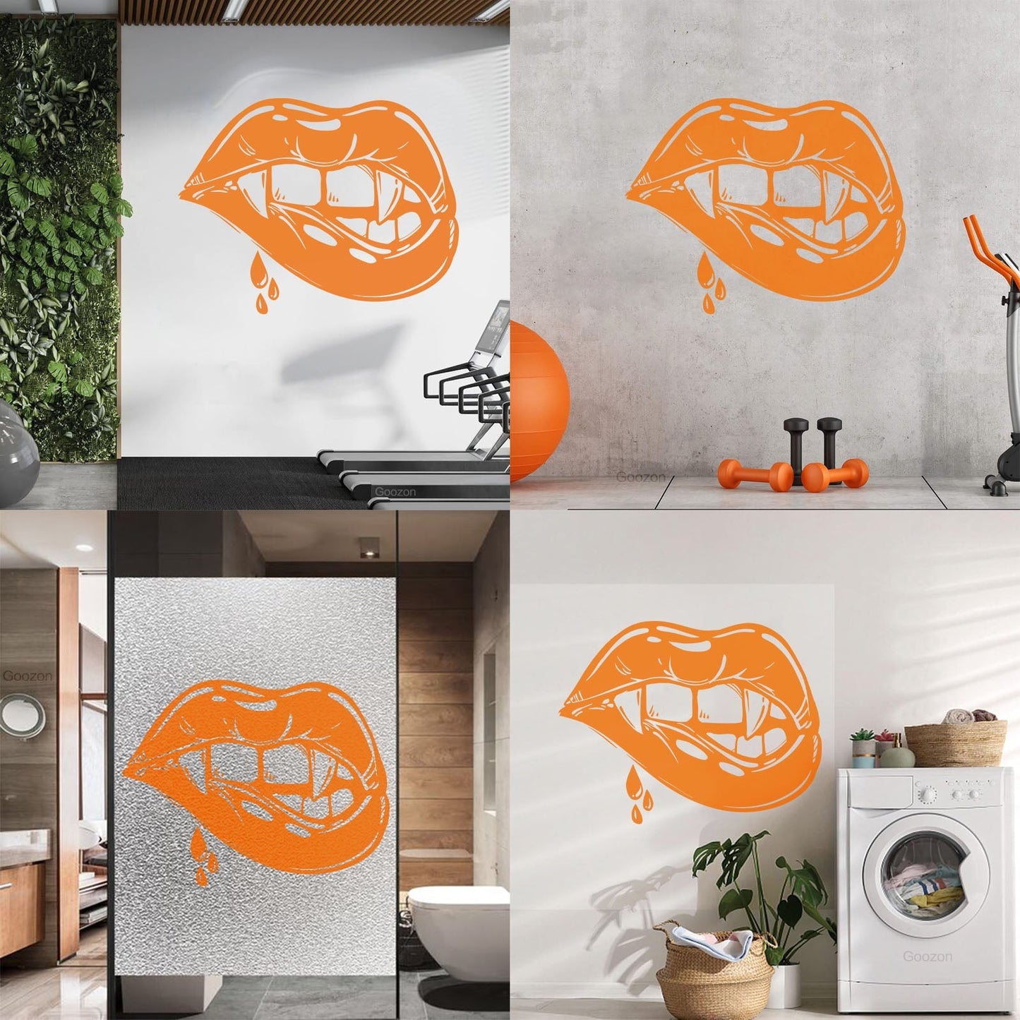 Vinyl Wall Stickers Appeal Lips Vampire Fangs Girl Fantasy Halloween Glass Stickers