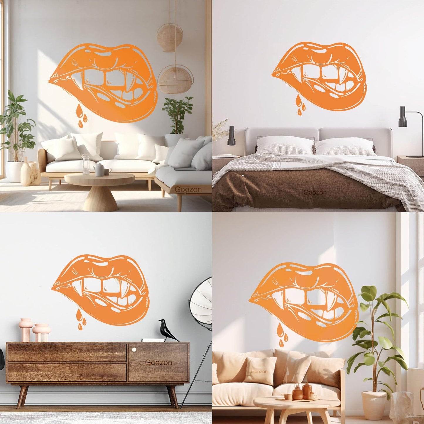 Vinyl Wall Stickers Appeal Lips Vampire Fangs Girl Fantasy Halloween Glass Stickers