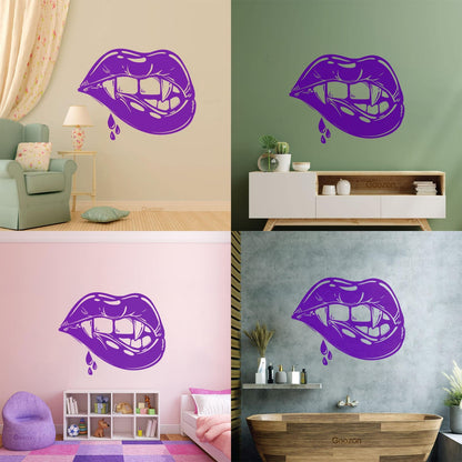 Vinyl Wall Stickers Appeal Lips Vampire Fangs Girl Fantasy Halloween Glass Stickers