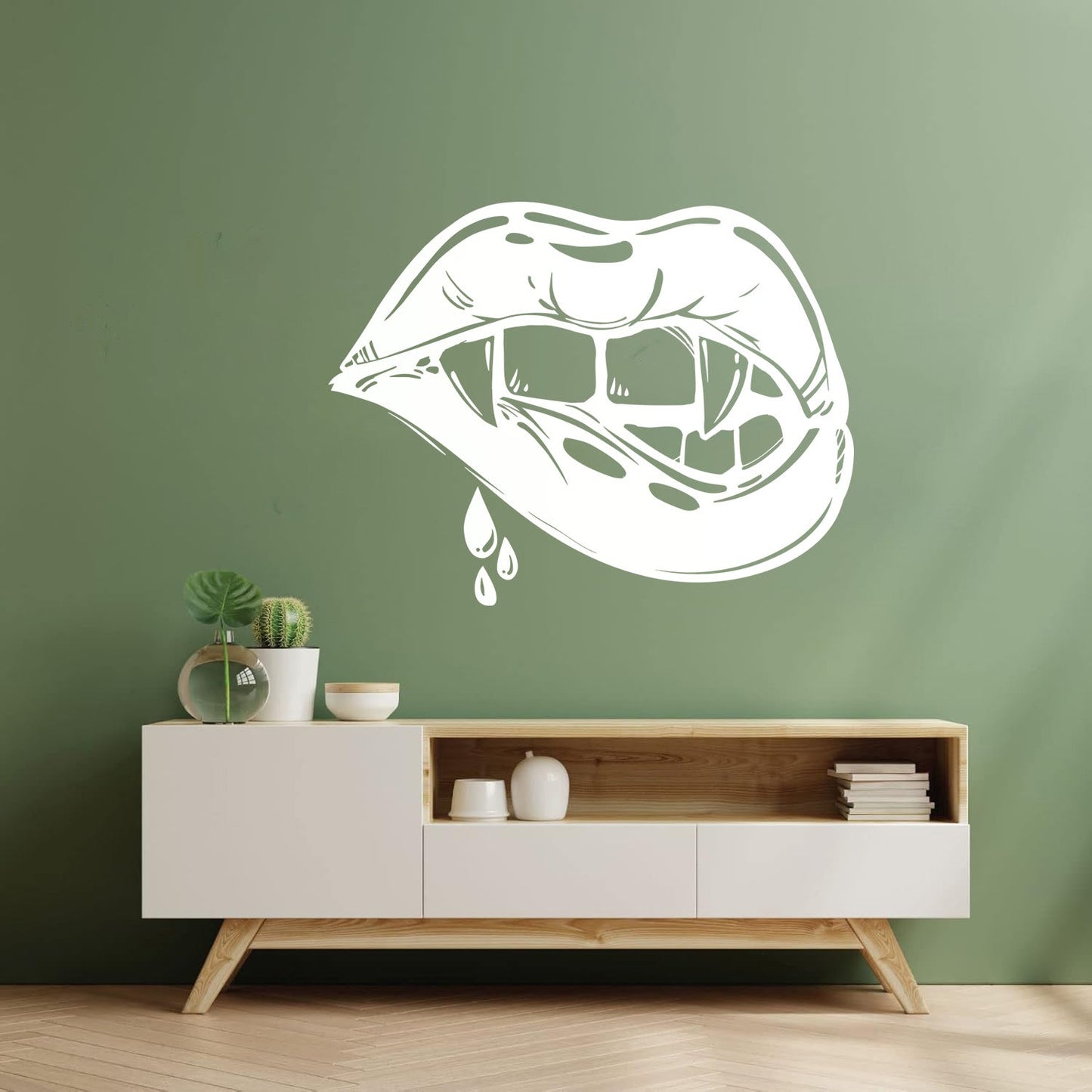 Vinyl Wall Stickers Appeal Lips Vampire Fangs Girl Fantasy Halloween Glass Stickers