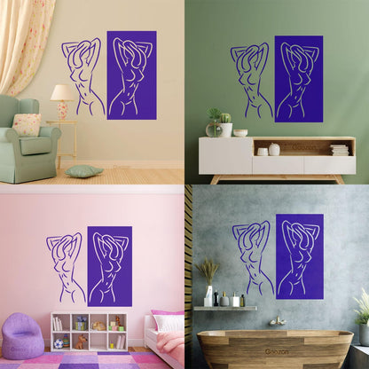 Fine Carving Stickers Appeal Two Girls Silhouette Beautiful Breasts Long Hair Equipped With Transfer Film Kit