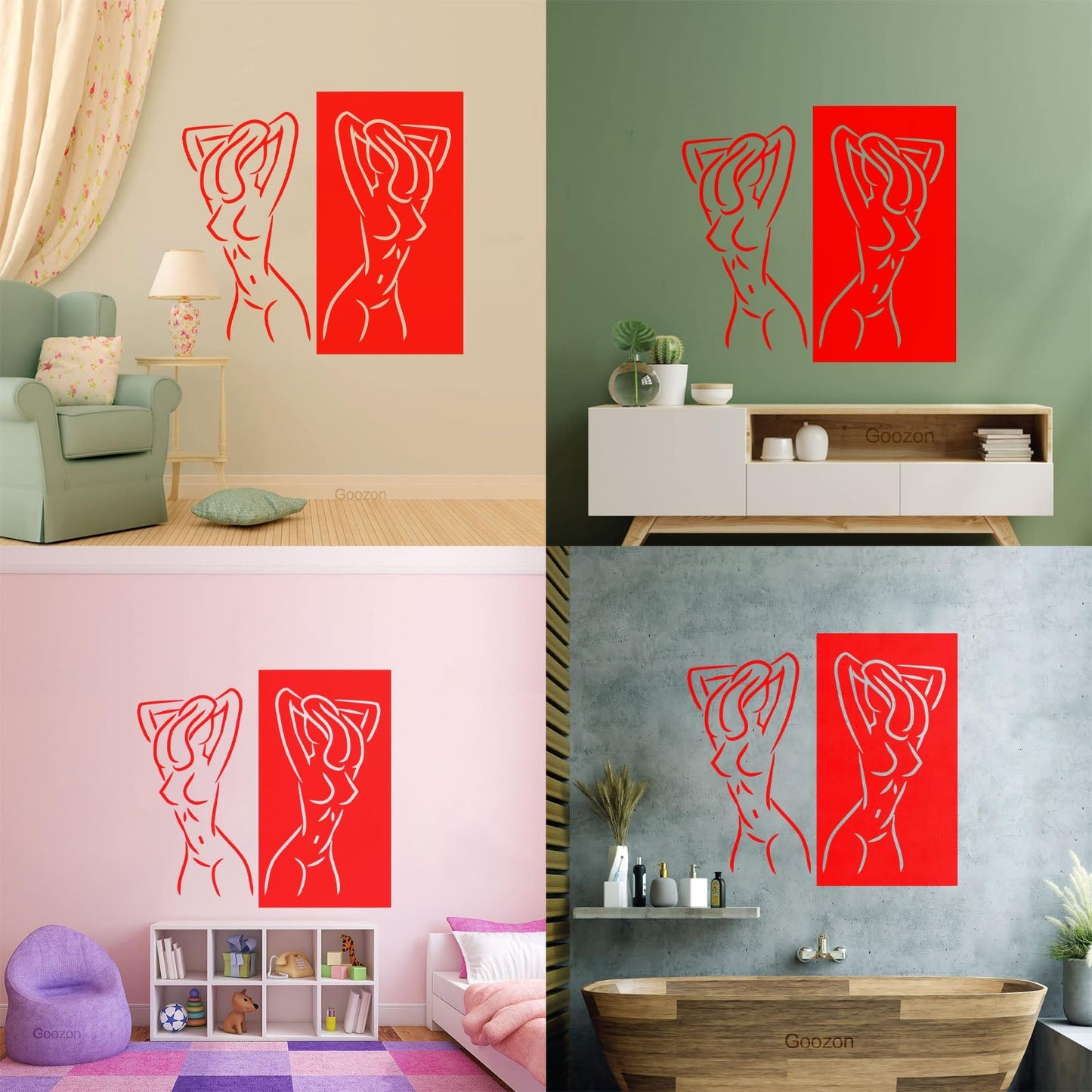 Fine Carving Stickers Appeal Two Girls Silhouette Beautiful Breasts Long Hair Equipped With Transfer Film Kit