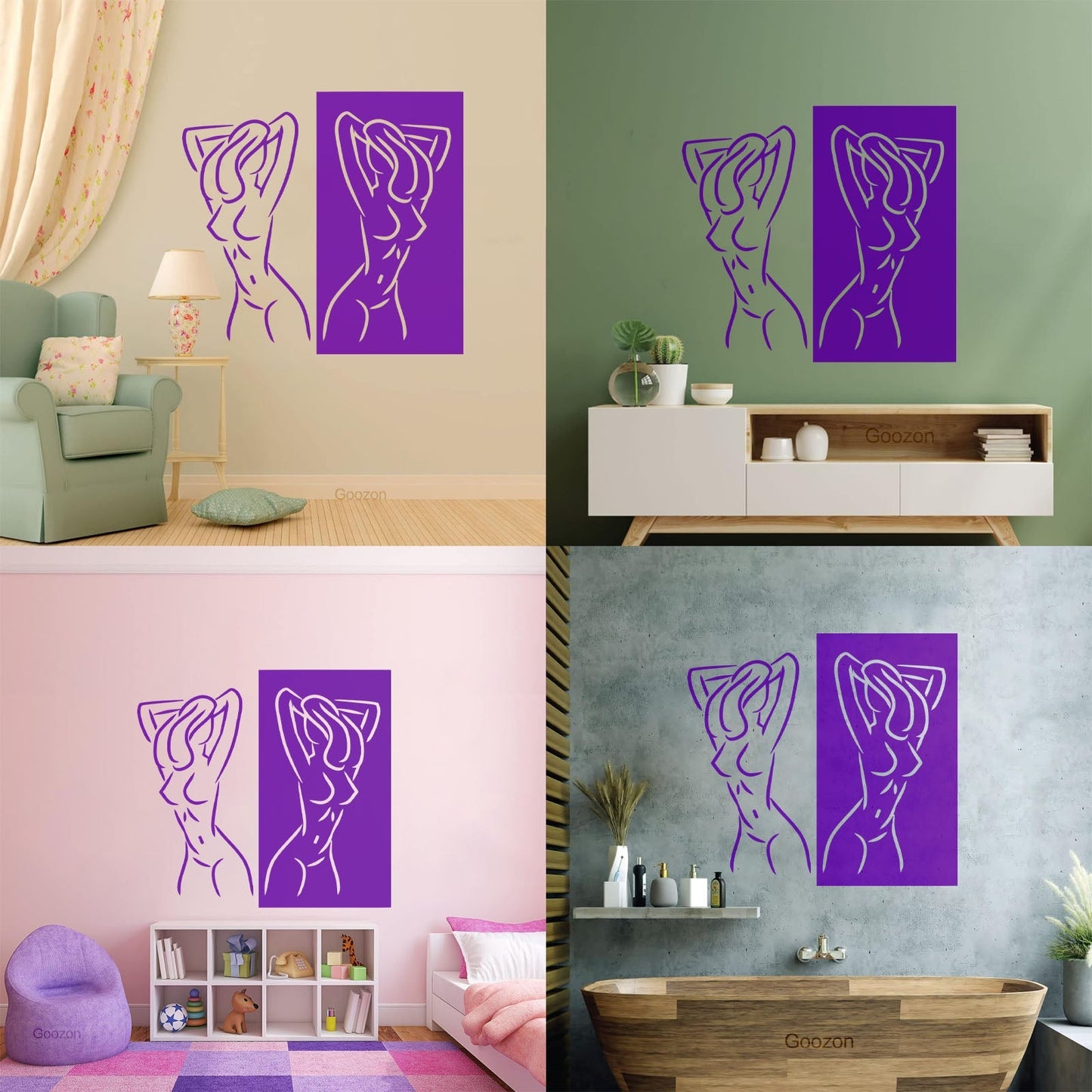 Fine Carving Stickers Appeal Two Girls Silhouette Beautiful Breasts Long Hair Equipped With Transfer Film Kit