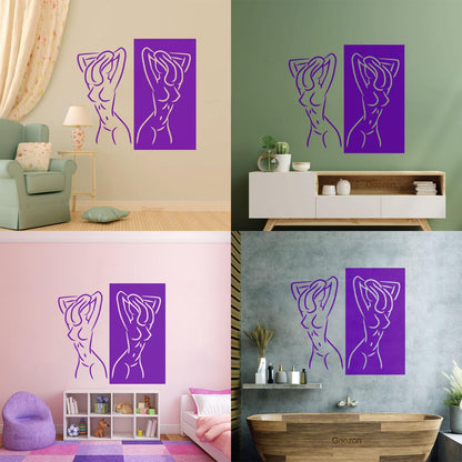 Fine Carving Stickers Appeal Two Girls Silhouette Beautiful Breasts Long Hair Equipped With Transfer Film Kit