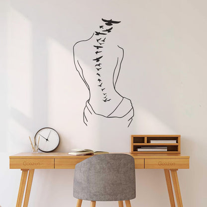 Wall Decals Paster Paper Silhouette Sweet Lady Birds Woman Tattoo Art Decoration