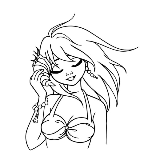 Wall Stickers Beautiful Appeal Girl Beach Seashell Summer Vacation Tattoo Culture