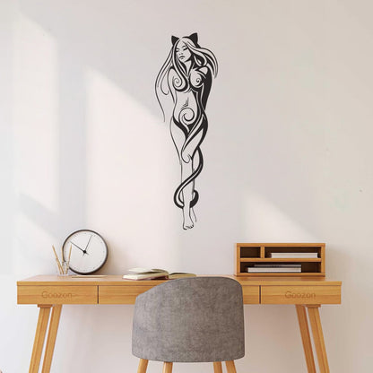 Vinyl Art Sticker Girl Cat Appeal Beautiful Fantasy Self Adhesive