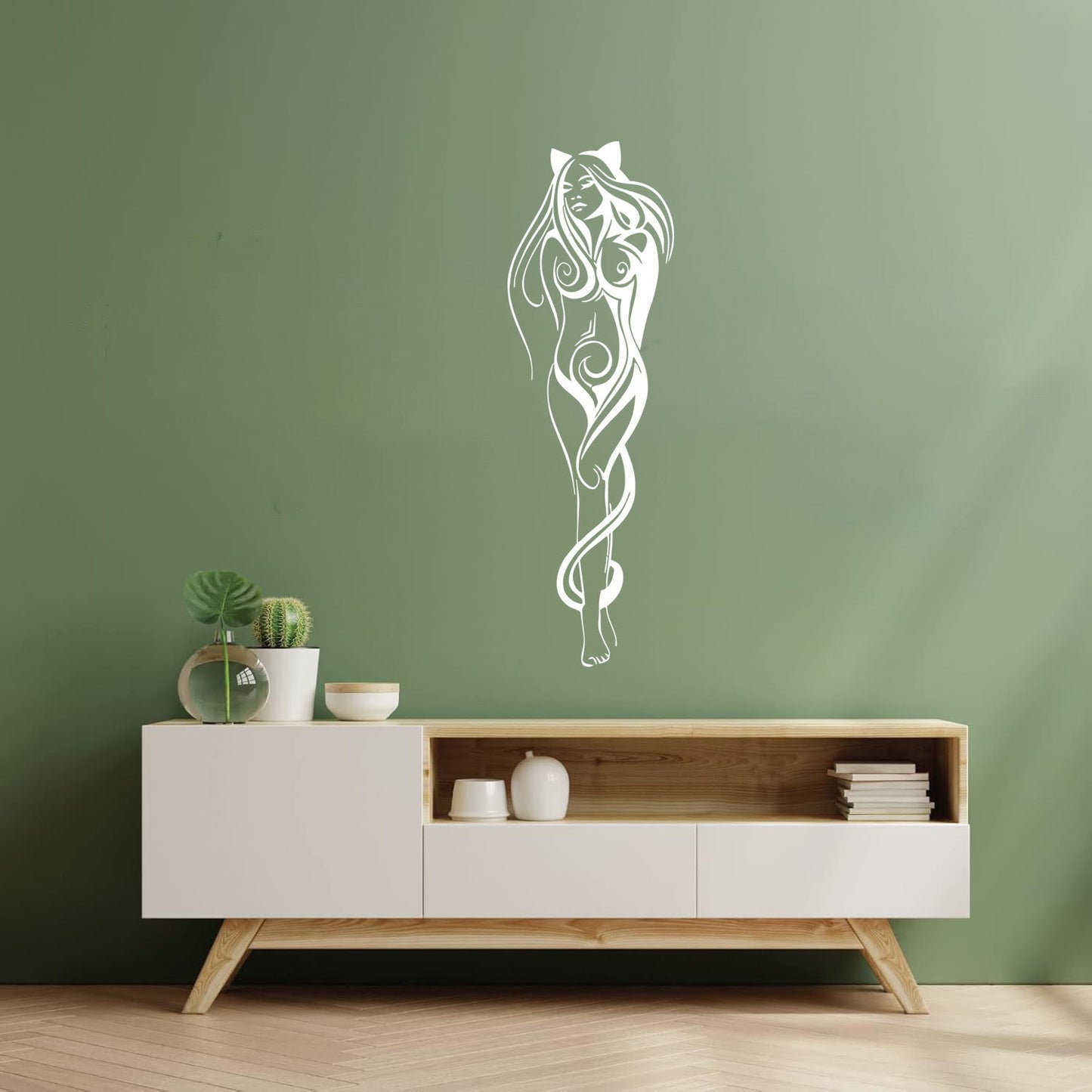 Vinyl Art Sticker Girl Cat Appeal Beautiful Fantasy Self Adhesive