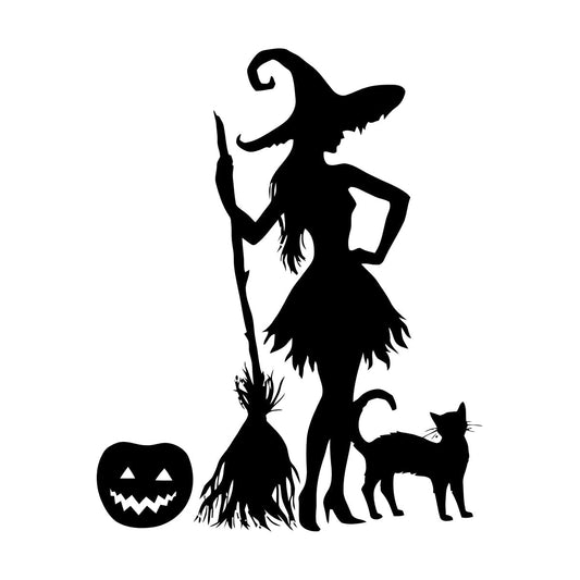 Halloween Pumpkin Witch Broom Cat Magic Monster Engraving Stickers Do Not Damage The Wall Surface